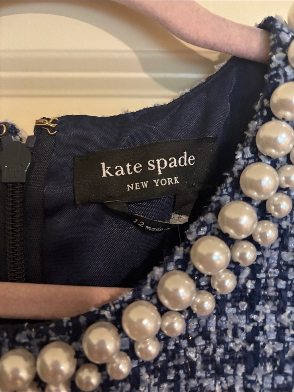 kate spade Blue Tweed Pearl-Trim Sleeveless Mini Dress - Picture 3 of 5